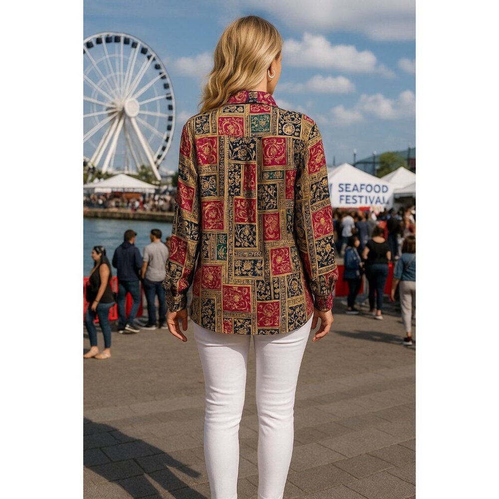 Anna And Frank Medium Vintage Multicolor All Silk Button Down Long Sleeve Shirt - Picture 5 of 11